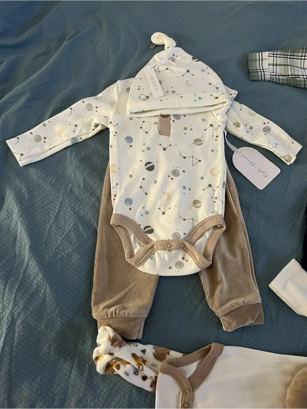 Carter's Cream, Tan and Green Baby Matching Sets - 3pc